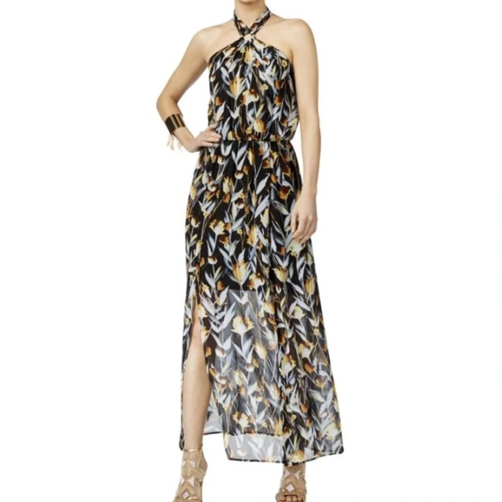 Thalia Sodi Women's Maxi Dress - Black and Gold Leaf Print - Picture 2 of 9
